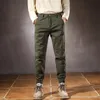 Calça masculina cargo masculino harém de retalhos de retalhos verde alongamento masculino calça de streetwear com faixas de streetwar