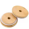 Wholesale Bamboo Cap Lid Reusable Wooden Mason Lid with Straw Hole Drink Lids