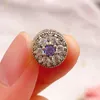 925 Sterling Silver Ciondola Charm New Purple Rotondo Solitario Clip Perline Bead Fit Pandora Charms Bracciale Accessori gioielli fai da te