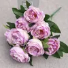 Decorative Flowers & Wreaths Head Burgundy Roses Bunch Artificial Western Rose Wedding Decoration 11 Color Peony Fake Flower Simulation Flow