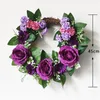 Couronnes de fleurs décoratives 45cm, fleurs violettes, couronne de roses artificielles, guirlande d'été pour porte, décoration de mariage avant