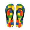 Anpassade kvinnor lägenheter hus slipper 3d tetris print sommar mode strand sandaler för tofflor kvinna damer flip flops gummi flipflops 11cs #