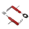 6 In1 avtagbar utomhusbordsartiklar Camping Rostfritt stål gaffel Knivskedflasköppnare Fold Kit för vandring överlevnadsresor Y220530