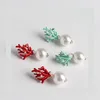 Stud rouge corail cerf bois blanc fausse perle boucles d'oreilles de noël mode cadeau de noël bijoux fête de vacances oreille accessoiresStud Dale22 Farl22