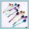 Spoons Flatware Kitchen Dining Bar Home Garden Stainless Steel Coffee Spoon Long Handle Ice Cream Kitchen Colourf Dhokw