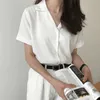 Zomer blouse shirt voor vrouwen mode korte mouw v-hals casual kantoor dame witte shirts tops japan koreaanse stijl # 35 220402