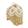 Kvällspåsar Gold Ball Diamond Tassel Women Party Metal Crystal Bag Weddal Bridal Shoulder Handväska Kvinnliga armband Koppling Purseevening