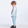ربيع الخريف طفل رضيع بدلة قميص أبيض مع ربطة عنق سترة مخططة بنطلون 3pcs ملابس رسمية الأطفال set272o