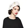 FS Elegant 100 양모 펠트 페도라 흰색 흑인 숙녀 레드 모자 웨딩 파시 네이터 여성 Bow Knot Berets Caps Pillbox 모자 Chapeau12962365908