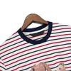 Camiseta design listra curta t manga curta urso clássico retro tendência hoodie moda masculina tshirt roupas rua bordado lette281z