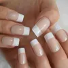 أظافر زائفة أبيض فرنسي Natural Nature Manicure Square Press on Tips Fake Daily Office Finger Walk with Jelly Sticker Tabs 0616