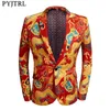 Pyjtrl Men Chinese Style Red Gold Dragon Design Design Curagy Suit Jacket Plus Size Singer Costume Wedding Groom Prom Party Blazer 201104