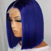 Colored Human Hair Wigs Straight Lace Front Frontal Bob Transparent Pink Ombre 220608