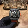 Luxusuhr Datum Luxus Herren mechanische Uhr Richa Milles Business Freizeit Rm052 Automatische schwarze Kohlefaserband Mode Schweizer Uhrwerk Armbanduhren