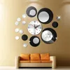 3D väggklocka spegel vägg klistermärken stora dekorativa köksklockor akryl klistermärken självhäftande hängande klockdekor vardagsrum 210325
