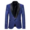 Black Sequin One Button Shawl Collar Suit Jacket Men Bling Glitter Nightclub Prom DJ Blazer Jacket Men Stage Clothes for Singers 220409