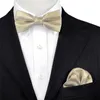 Sólido verificado ouro amarelo mens pré-amarrado tuxedo gravata hanky 100% de seda ajustável atacado casual festa de casamento w220323