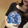 NXY Evening Bags Women Retro Round Evening Bag Blue Fashion Rings Diamonds Clutches Lady Brodery Wedding Party MN 220506