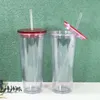 24oz Clear Mugs Cup Reusable Acrylic Plastic Tumbler Double Layer Plastic With Flat Lids & Straws Handy Water Cups As Gift For Friends B6