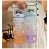 2000ml Stickers Water Bottle with Straw Cute Portable Scale Bottles Water Outdoor Travel Kettle for Adult Student P0XZ0729