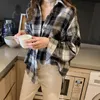 Women's Blouses & Shirts Chic Checked Long Sleeve Casual Print Blouse Shirt Women Loose Female Tops Plus Size Ladies Oversized Plaid ShirtWo