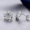 Panash Fine Jewelry Flower Natural Zirconia Diamond CZ Stud Earring Real Sterling Silver Party Wedding Earbrings For Women ED105