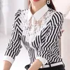 Blouzen voor dames shirts mode dames zwart wit gestreepte chiffon blouse vrouwelijk losse haak kanten shirt 4xl plus size werk slijtage offi