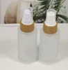 20 ml 30 ml 50 ml 80 ml Frostat glas Lotionflaska Träkorn Bambu Cover Cosmetic Skin Care Product Container Packaging