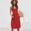 Harajuku Casual Print Summer Beach Jurk Sundress Sexy Spaghetti Strap Vneck Button Women Midi Vestidos Red Robe Femme 220527