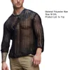 Polos Mesh Mesh Design Men T-shirt Hollow Out Spreing Awirable See-Through Tee Tops Perspective Flirting Pullovermen's