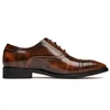 2022 Vintage Mens Patent Leather Cap Toe Brown spetsskor för kontor