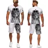 Cool Animal 3D Leeuw Bedrukte Heren T-shirts Shorts Casual O-hals Tops Heren Trainingspakken 2-delige set Man Zomer en Herfst Sportpak 220611711056