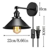 Wandleuchte Vinatge Loft Sconce mit Stecker 1,8 m Kabel schwarz Industrieleuchte für Zuhause E27 Wohnzimmer Schlafzimmer FixturesWall