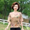 Camicette da donna Camicie Temperamento coreano Stampa floreale vintage Raso di seta per le donne Moda Colletto tondo Mezza manica Office Lady 5XLDonna