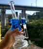 10 tums vattenpipor i blått glas med dubbla Perc Oil Dab-riggar rökrör för kvinnlig 18 mm led