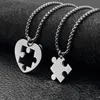 Silver puzzle stitching pendant necklace fashion trend stainless steel couple girlfriend jewelry friendship gift for men women