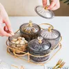 Nordic Dried Fruit Plate Snack Dishes Transparent Round Fruit Dish Snacks Grid Platos Snack Tray Iron Box with Lid Dessert Tray 220307