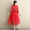 Summer Ethnic clothing embroidered Long Tunic Women Beachwear elegant dress cotton linen breathable Cover Up Robe de plage