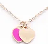 Steel Stainless Chain Enamel Double Heart Love Necklaces women necklace Fashion Trendy Paired Suspension Pendants Model Mixed 9 co299f