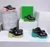 Мода-высочайшее качество Flash Sclogs Тапочки Тельфскин Кожаные кожаные мулы каблуки на платформе Обувь на платформе Сандессы на взлетно-посадочные полосы Закрытые пальцы роскошные скольжения