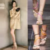 Dress Shoes Strange Style Strappy Sandals Ankle Strap Open Toe F Heel Round Rome Women Summer High 2022 Est