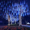 ديكور عيد الميلاد LED LED Meteor Shower Light Tube Tube String Waterproof Fairy Garden Decor