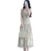 Été femmes longue plage robe d'été bretelles broderie florale maille robe sans manches magnifique élégante douce robe féminine 220527