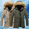 Зимняя куртка мужчин Long Parkas Толстая пальто теплый открытый куртка мужчина мех капюшон с ветропроницаемым зимним крылом