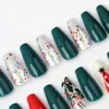 Christmas Fake Nails Medium Length Ballet Red Green Snowflake French Acrylic Fake Nail Band Kit 30pcs