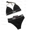 Luxurys Printed Womens Swimwear Sexy Triangle Beach Bra Briefs with Tie Summer Holiday Detachable Padded Black Swimsuit