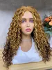 MIX #27/33 color Deep Curly Side T Part Lace Front Wig 150% Density Vrigin Brazilian Human Hair Highlight Transparent Brown Blonde Piano Color Closure Wigs