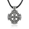 Pendant Necklaces My Shape Cross Viking Shield Necklace Jewelry Tibetan Silvery Solar Knot Religious Christian Irish Druid LeatherPendant