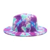 Chapeaux à large bord Fedora Tie Dye Print Jazz Cap Multicolore Rouge Vert Feutré Hommes Femmes Printemps Hiver Vintage Outdoor