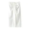 Mulheres Saias Branco Saia Preta Recolhido Detalhe High-cintura Midi Elegante High Street Casual Moda 220317